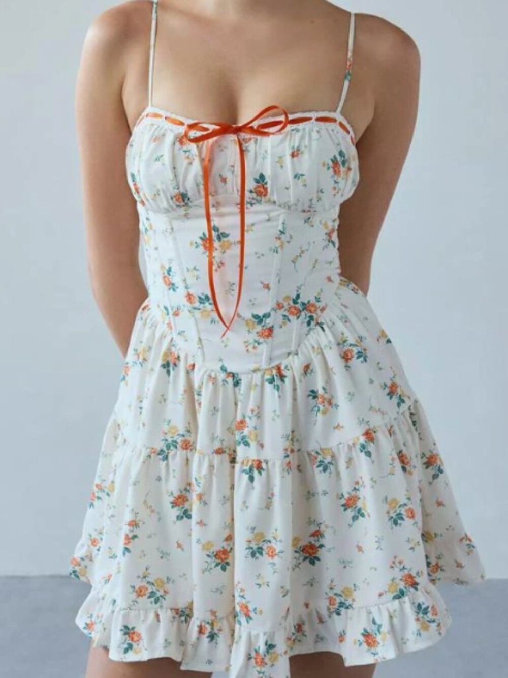 Kiss The Sky Villa Floral Mini Dress in White, Women's at Urban Outfitters
